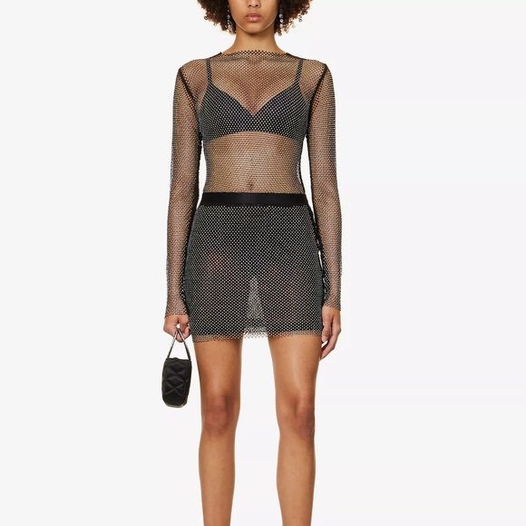 Amy Lynn rhinestone embellished skirt and top set co-ord fishnet - Picture 1 of 7